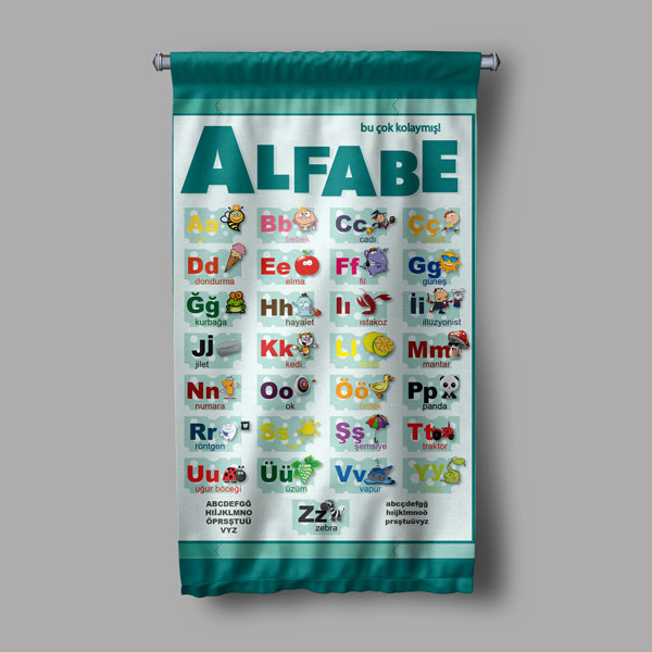 Eğitici Türkçe Alfabe Duvar Flaması - Okunuşlu ve Resimli Harf Öğrenme 8018