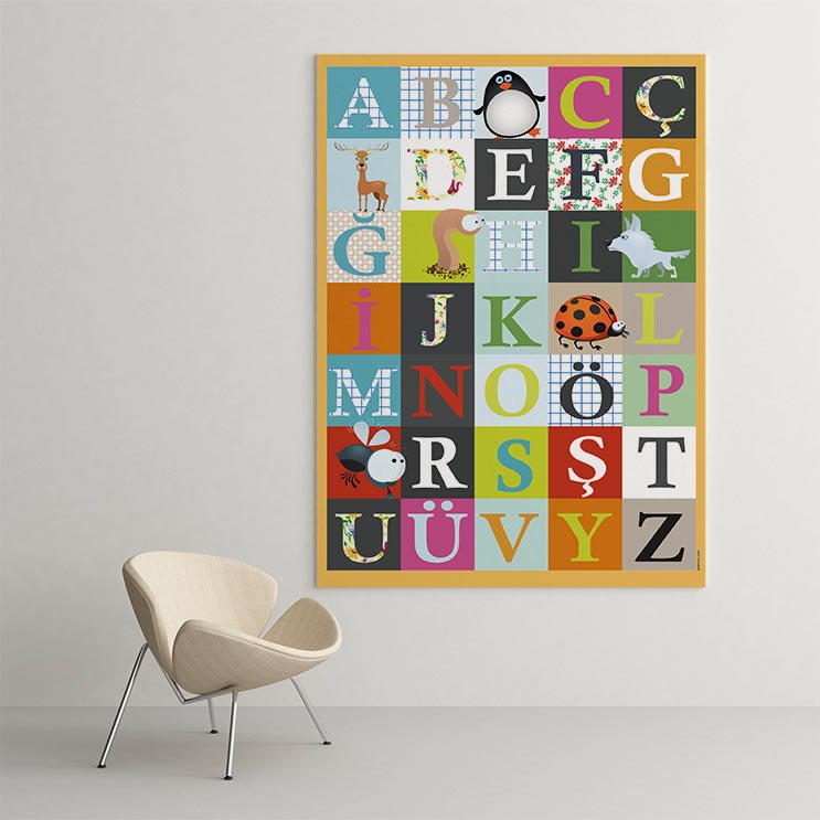 Türkçe Eğitici Alfabe Posteri - Harfler ve Hayvanlar Duvar Tablosu – G-201