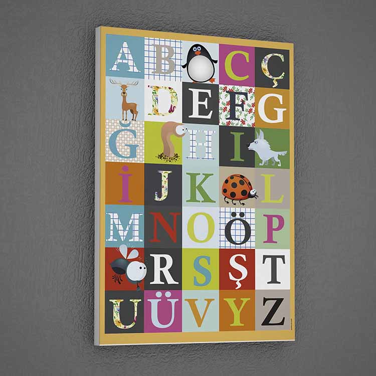 Türkçe Eğitici Alfabe Posteri - Harfler ve Hayvanlar Duvar Tablosu – G-201