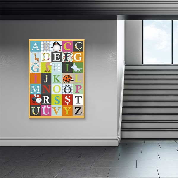 Türkçe Eğitici Alfabe Posteri - Harfler ve Hayvanlar Duvar Tablosu – G-201