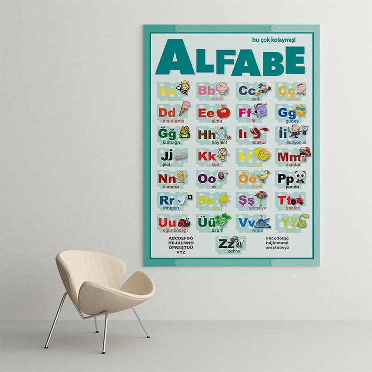 alfabe-sinif-posterler-g-202-01 Türkçe Resimli Alfabe Posteri - Harf ve Kelime Öğrenme Panosu – G-202