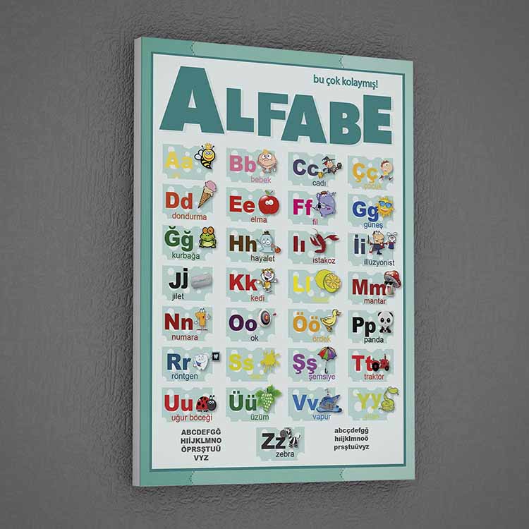 alfabe-sinif-posterler-g-202-02 Türkçe Resimli Alfabe Posteri - Harf ve Kelime Öğrenme Panosu – G-202