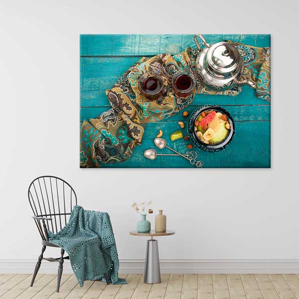 anadolu-mutfagi-tablolar-12154-03 Anadolu Mutfağı Çay ve Kuruyemiş Temalı Kanvas Duvar Tablosu – 12154