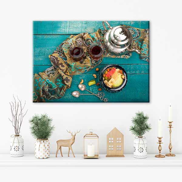 anadolu-mutfagi-tablolar-12154-05 Anadolu Mutfağı Çay ve Kuruyemiş Temalı Kanvas Duvar Tablosu – 12154