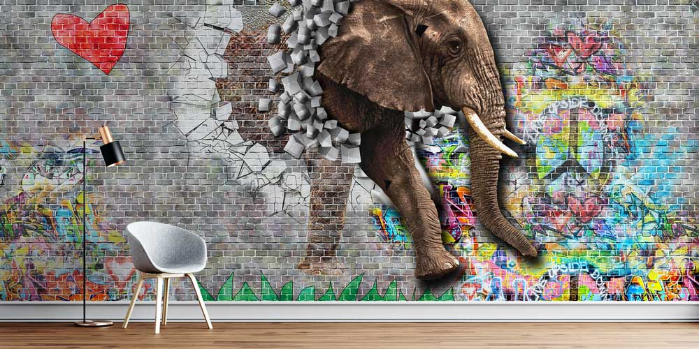 Grafiti Duvarından Çıkan Fil Duvar Kağıdı 12770