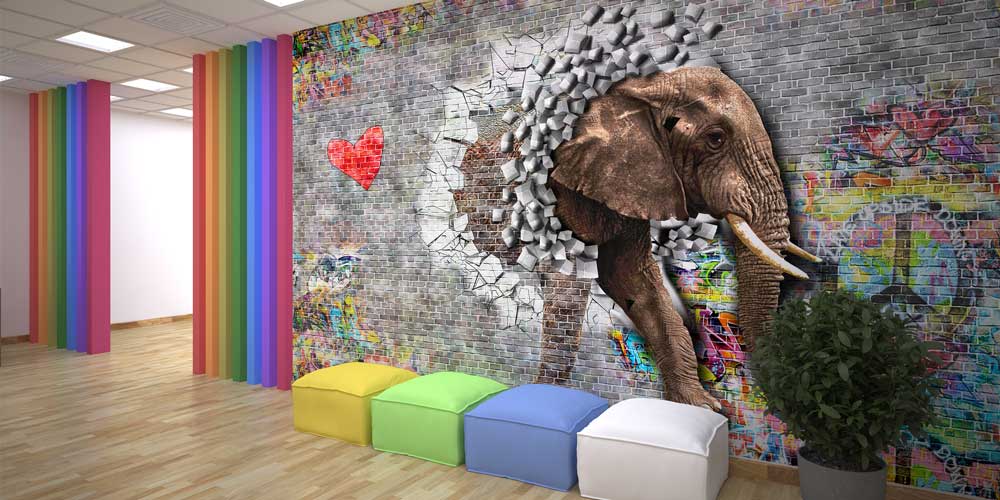 Grafiti Duvarından Çıkan Fil Duvar Kağıdı 12770