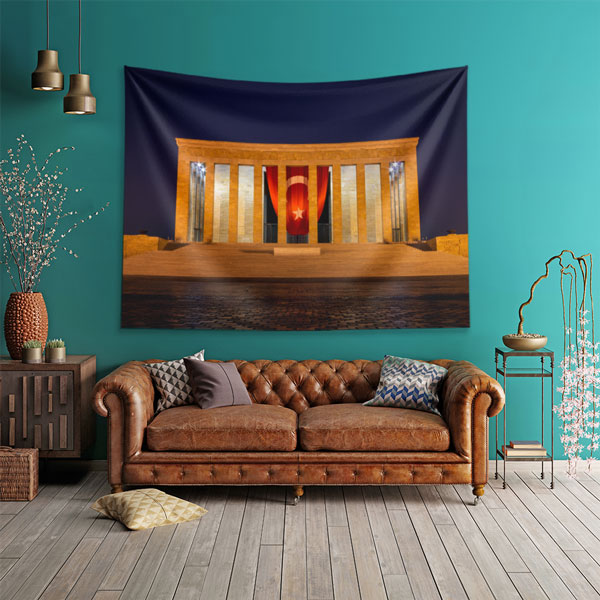 Anıtkabir Türk Bayraklı Gece Duvar Örtüsü Kumaş Baskı 6218