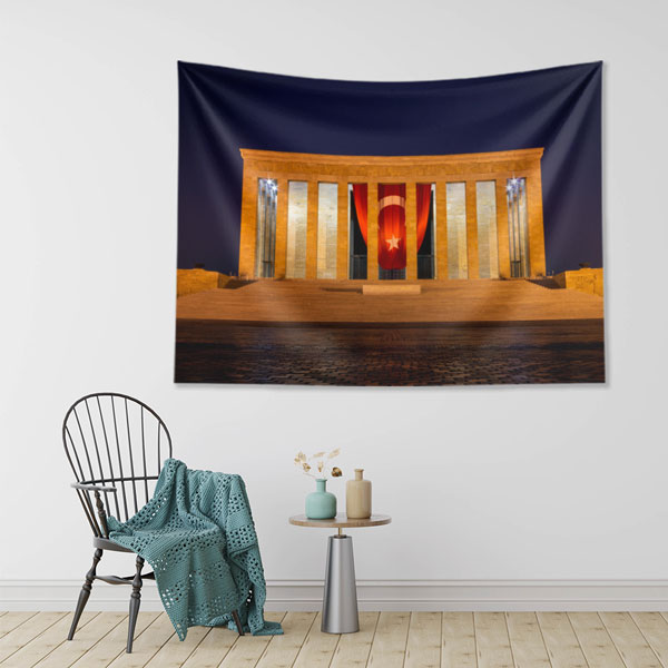 Anıtkabir Türk Bayraklı Gece Duvar Örtüsü Kumaş Baskı 6218