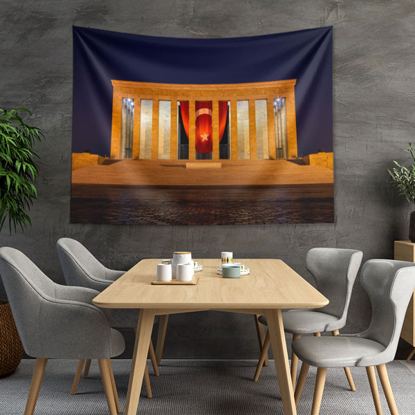 Anıtkabir Türk Bayraklı Gece Duvar Örtüsü Kumaş Baskı 6218