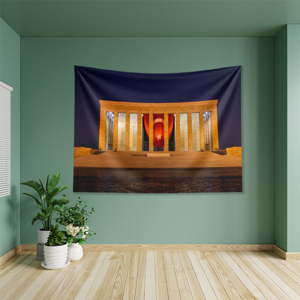 Anıtkabir Türk Bayraklı Gece Duvar Örtüsü Kumaş Baskı 6218