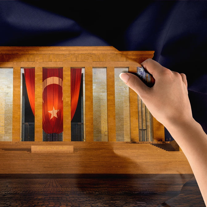 Anıtkabir Türk Bayraklı Gece Duvar Örtüsü Kumaş Baskı 6218