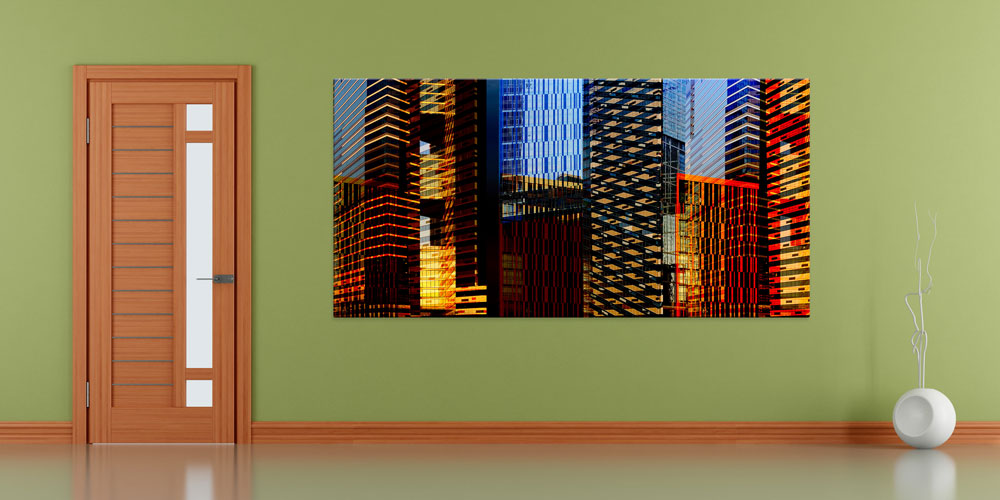 Renkli Gökdelen Cepheleri Tasarımlı Modern Büyük Ebatlı Duvar Dekoru 7899