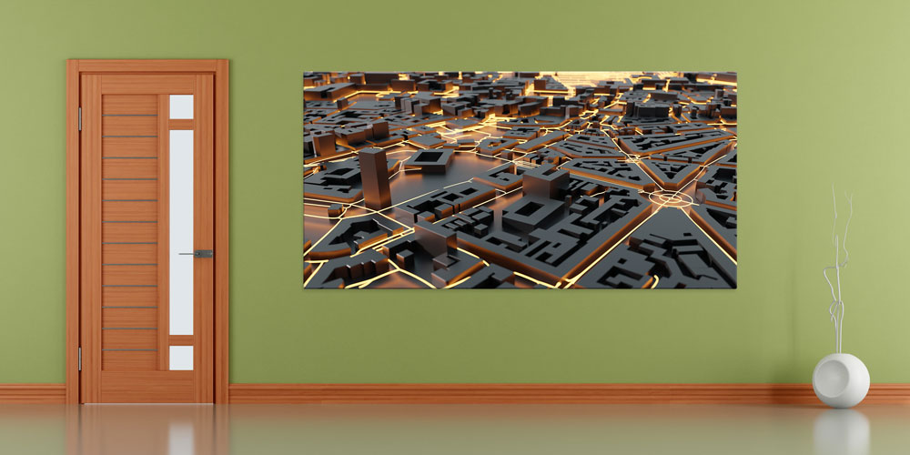 3D Şehir Haritası Tasarımlı Modern Büyük Ebatlı Duvar Dekoru 7898