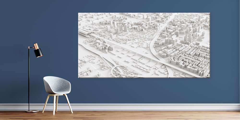 Beyaz Şehir Maketi Tasarımlı Modern Büyük Ebatlı Duvar Dekoru 7900