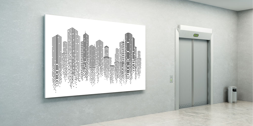 Siyah Beyaz Şehir Silüeti Tasarımlı Büyük Ebatlı Duvar Dekoru 7901
