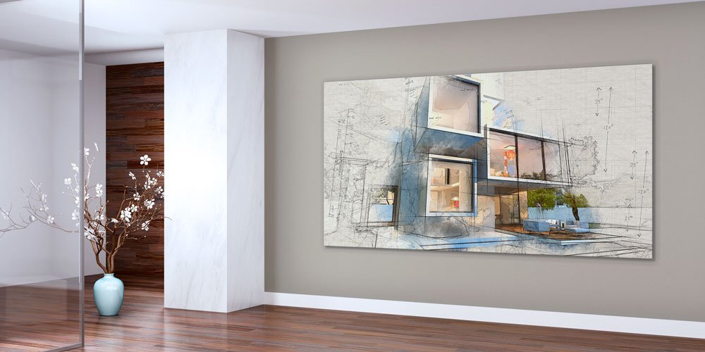 Mimari Çizim ve Modern Ev Tasarımlı Büyük Ebatlı Duvar Dekoru 7894