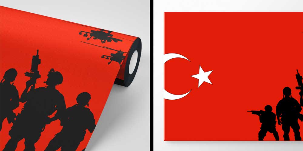 army-wall-art-decor-10966-03 Türk Bayrağı Fonunda Asker ve Helikopter Siluetleri Duvar Kağıdı 10966