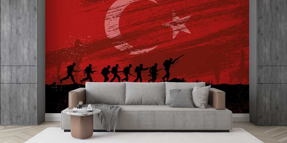army-wall-paper-art-10965-02 Türk Bayrağı Fonunda Cephe Askerleri Duvar Kağıdı 10965