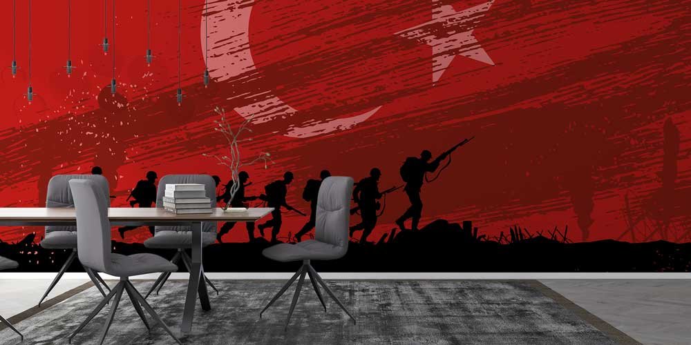 army-wall-paper-art-10965-03 Türk Bayrağı Fonunda Cephe Askerleri Duvar Kağıdı 10965