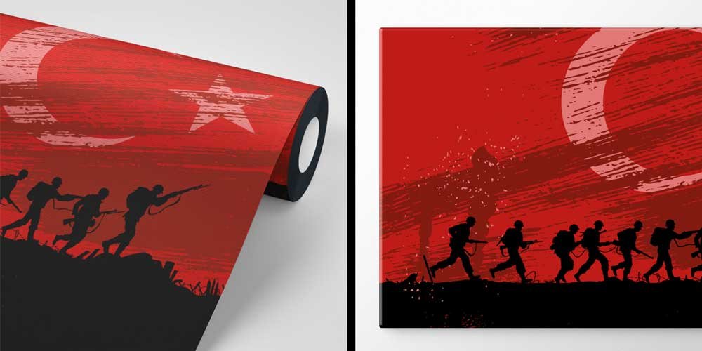 army-wall-paper-art-10965-04 Türk Bayrağı Fonunda Cephe Askerleri Duvar Kağıdı 10965