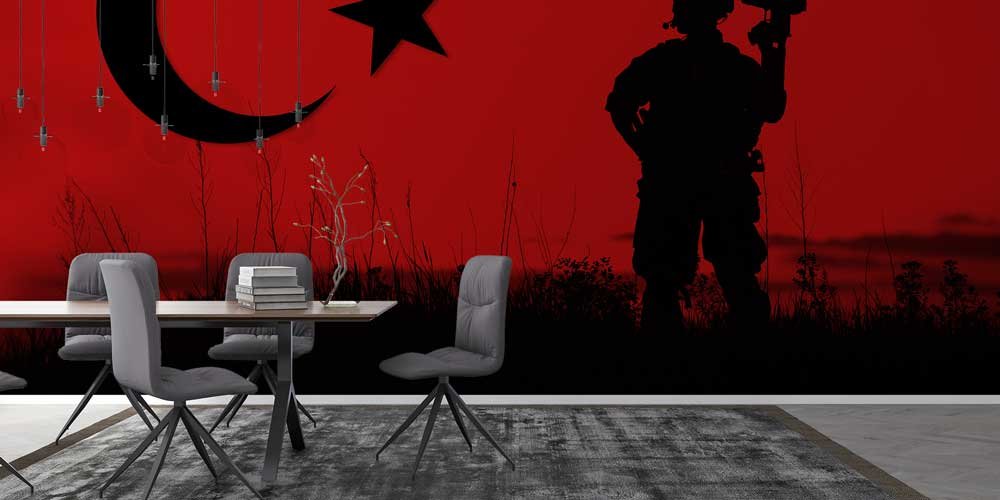 Türk Bayraklı Asker Silüeti Duvar Kağıdı 10967