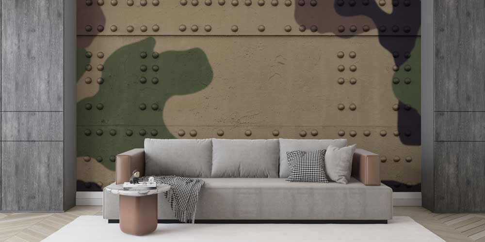 Kamuflaj Desenli Perçinli Metal Duvar Kağıdı 10969