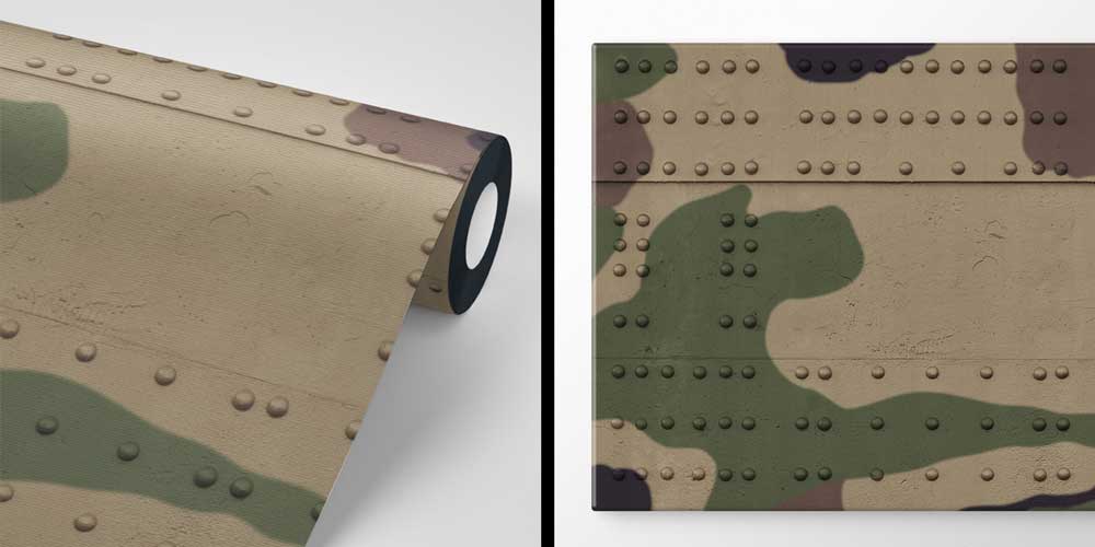 Kamuflaj Desenli Perçinli Metal Duvar Kağıdı 10969