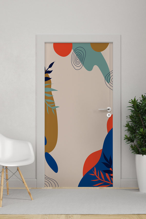 Modern Minimal Bitki Desenli Kapı Giydirme Tasarımı 9239