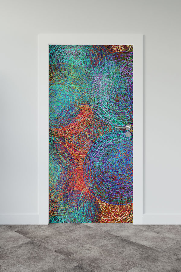 Renkli Spiral Çizgili Soyut Kapı Giydirme Tasarımı 9249