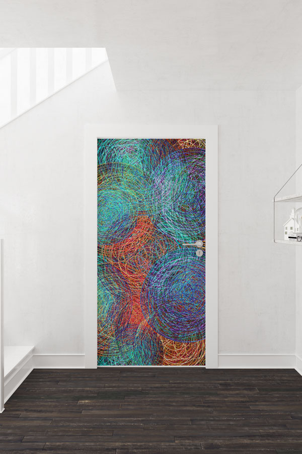 Renkli Spiral Çizgili Soyut Kapı Giydirme Tasarımı 9249