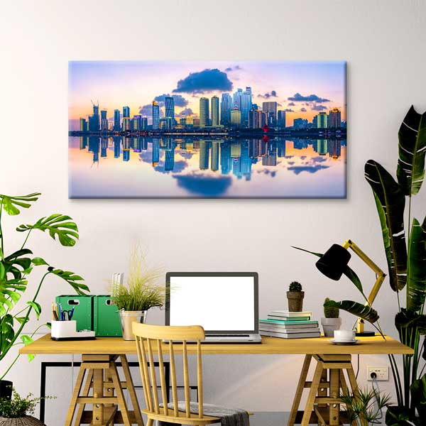 Modern Şehir Silüeti ve Gökyüzü Yansıması Kanvas Tablo – 13665