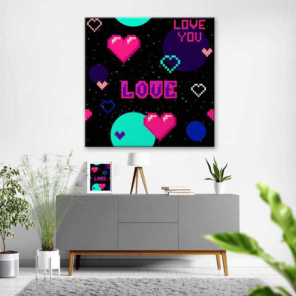 Pixel Art Love You Romantik Kanvas Tablo 4469