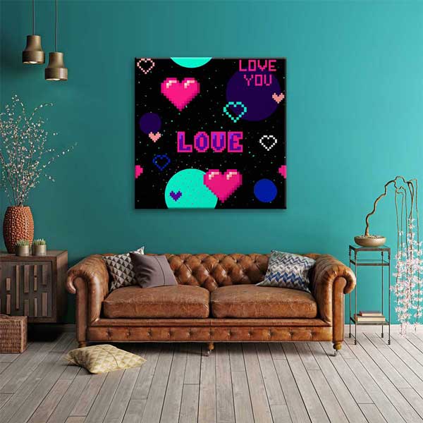 Pixel Art Love You Romantik Kanvas Tablo 4469
