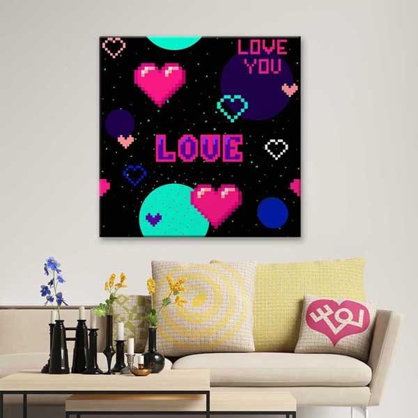 Pixel Art Love You Romantik Kanvas Tablo 4469