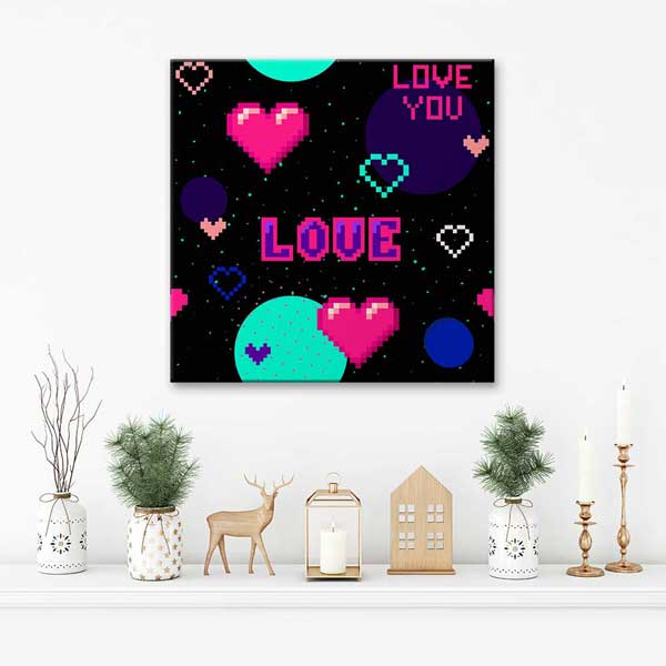 Pixel Art Love You Romantik Kanvas Tablo 4469