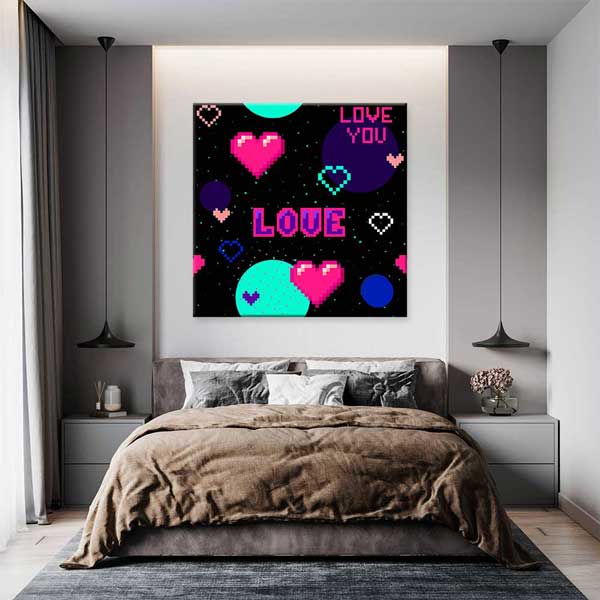 Pixel Art Love You Romantik Kanvas Tablo 4469
