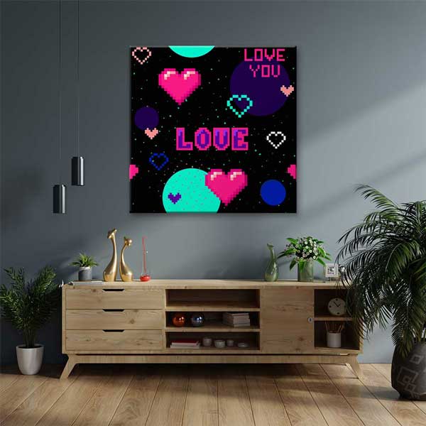 Pixel Art Love You Romantik Kanvas Tablo 4469