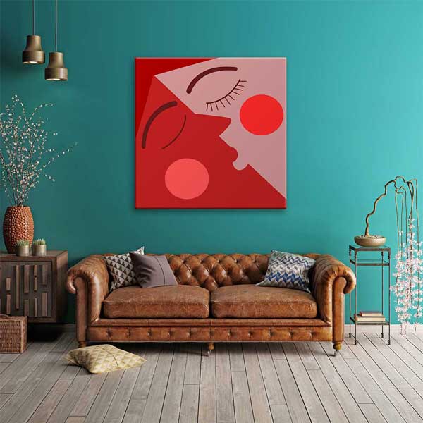 Minimal Kırmızı Aşk Yüzleri Kanvas Tablo 4467