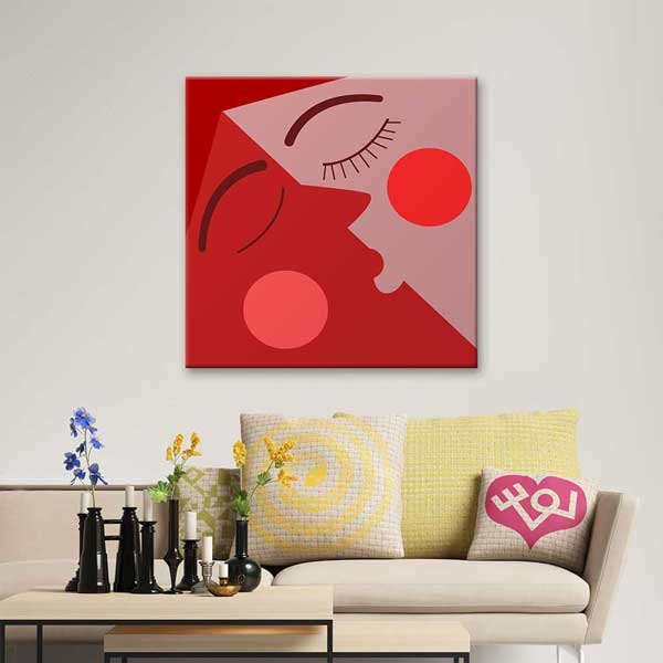 Minimal Kırmızı Aşk Yüzleri Kanvas Tablo 4467
