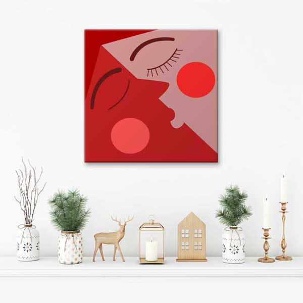 Minimal Kırmızı Aşk Yüzleri Kanvas Tablo 4467