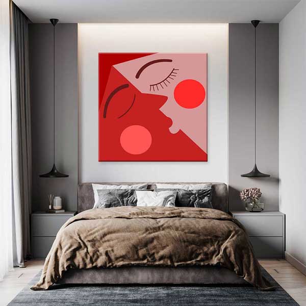 Minimal Kırmızı Aşk Yüzleri Kanvas Tablo 4467