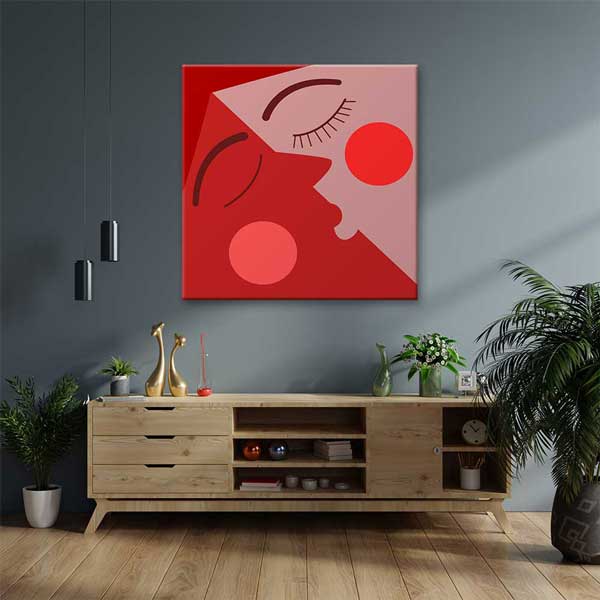 Minimal Kırmızı Aşk Yüzleri Kanvas Tablo 4467