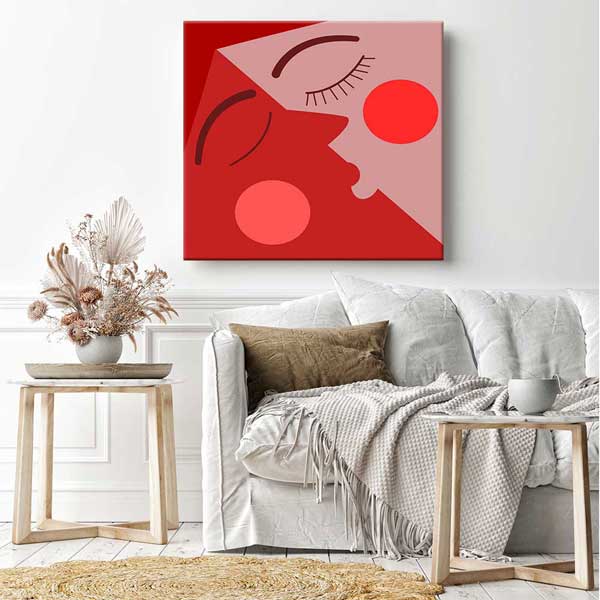 Minimal Kırmızı Aşk Yüzleri Kanvas Tablo 4467