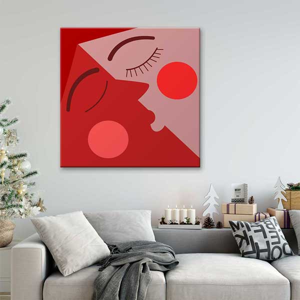Minimal Kırmızı Aşk Yüzleri Kanvas Tablo 4467