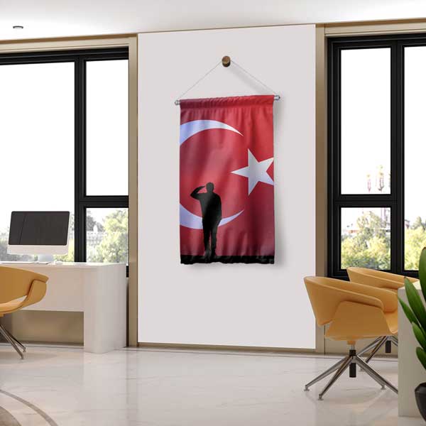 Asker Duvar Flaması | Türk Bayrağı ve Selam Duran Asker 11159