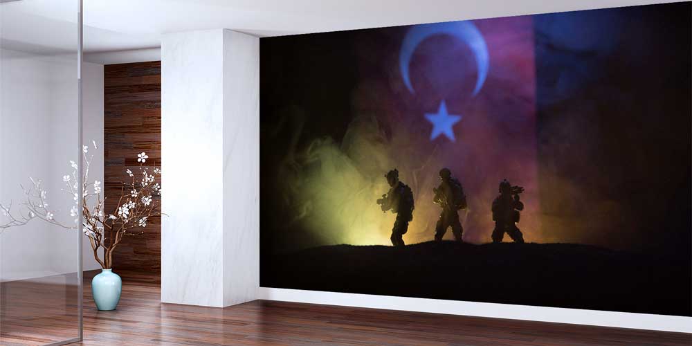 askeri-duvar-dekorasyonu-10990-01 Türk Bayrağı ve Asker Silüetli Duvar Kağıdı 10990