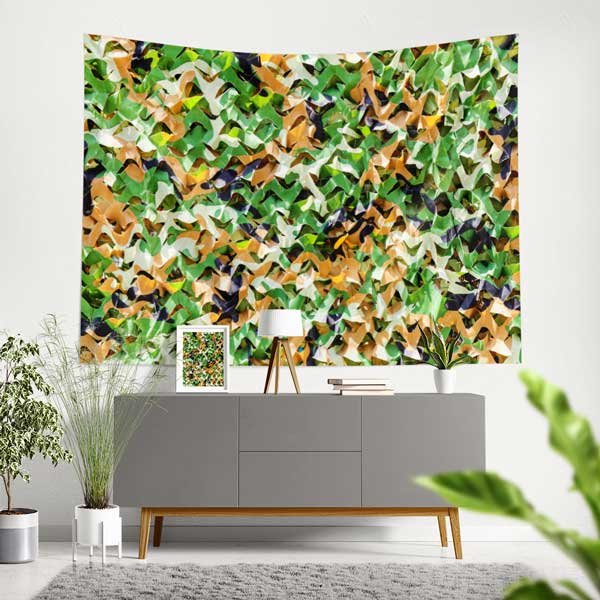 Yeşil ve Kahve Tonlarında Soyut Kamuflaj Duvar Örtüsü 11098