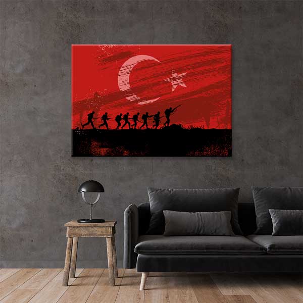 Türk Bayrağı Fonlu Asker Yürüyüşü Kanvas Tablo – 11236
