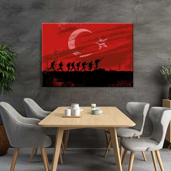 Türk Bayrağı Fonlu Asker Yürüyüşü Kanvas Tablo – 11236