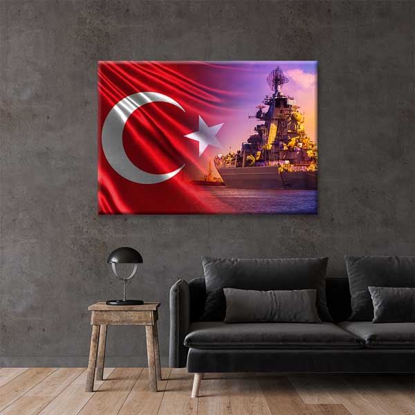 Türk Bayraklı Büyük Savaş Gemisi Kanvas Tablo – 11201